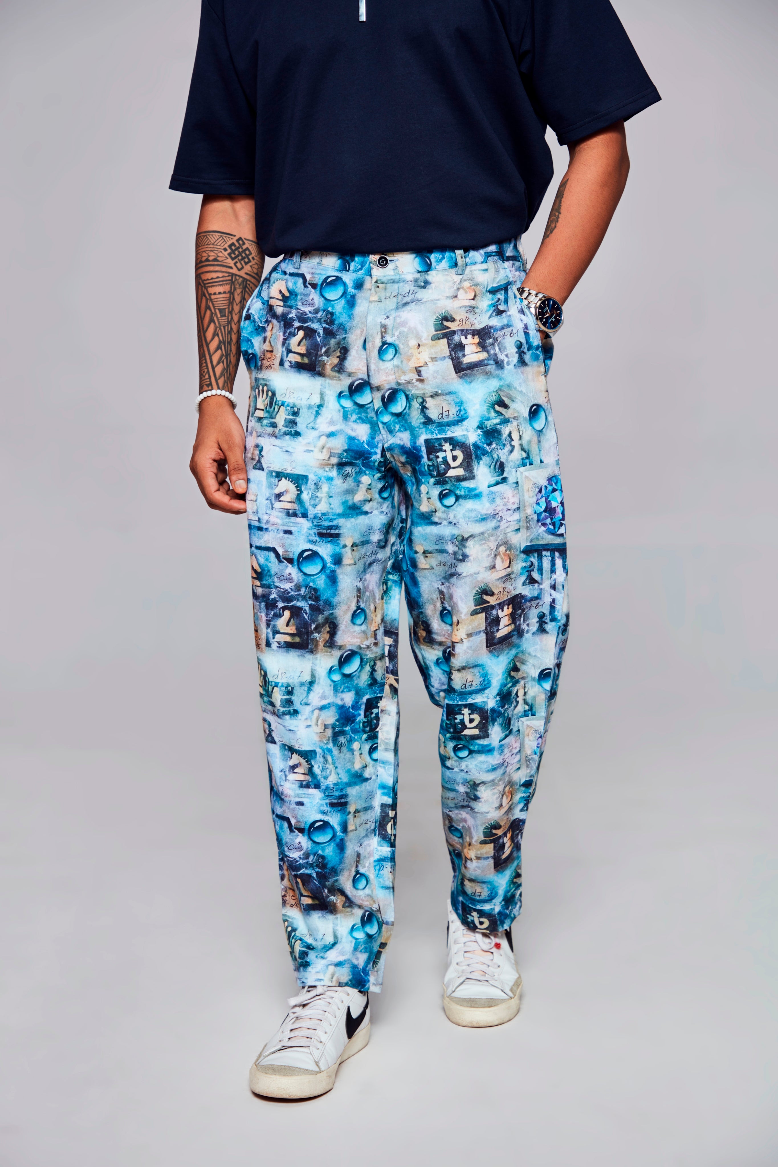 Ocean chess: Pure Linen Loose Tapered Fit Pant