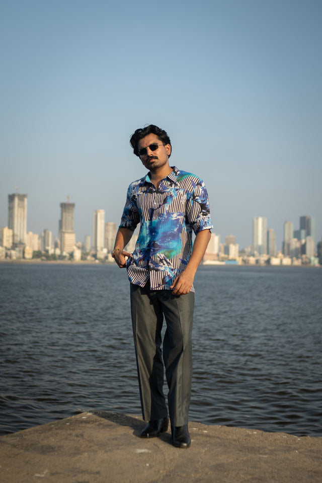 Grey Colour Shirt, Electric Tide Pure Linen Shirt, Digital Printed Shirt, shirt for men, shirt for women, shirts for men, shirts for women, Long Sleeve shirt, satin Pure Linen shirt, beach wear shirt, party wear shirt