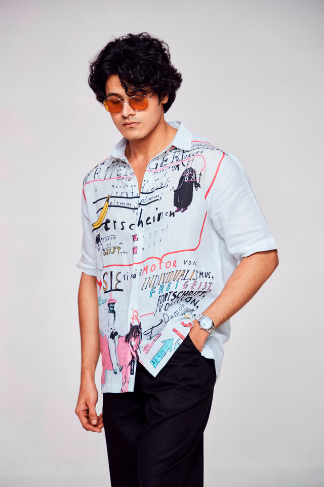 The Bold Expression Printed Pure Linen Short Sleeve Shirt Unisex