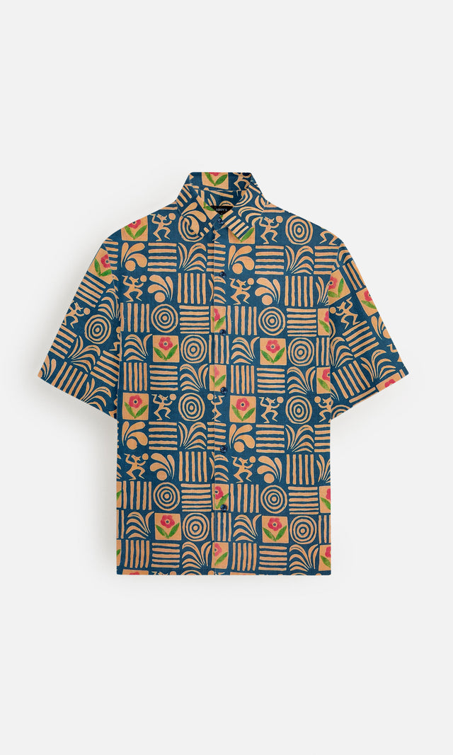 Tribal Dance Pure Linen Short Sleeve Shirt for Men