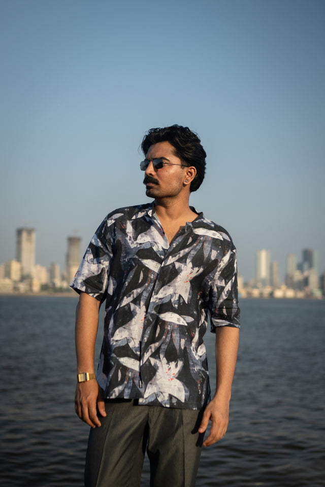 Black Colour, Abstarct Bloom Pure Linen Shirt, Digital Printed Shirt, shirt for men, shirt for women, shirts for men, shirts for women, Long Sleeve shirt, satin Pure Linen shirt, beach wear shirt, party wear shirt