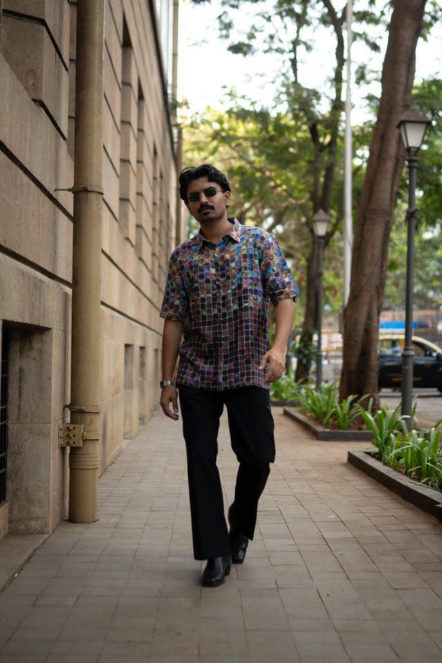Black Colour square, Urban Spectrum Pure Linen Shirt, shirt for men, shirt for women, shirts for men, shirts for women, Long Sleeve shirt, satin Pure Linen shirt, beach wear shirt, party wear shirt