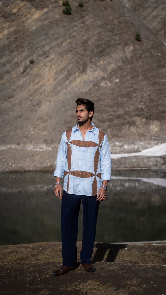 Vintage Grid Pure Linen Designer Shirt