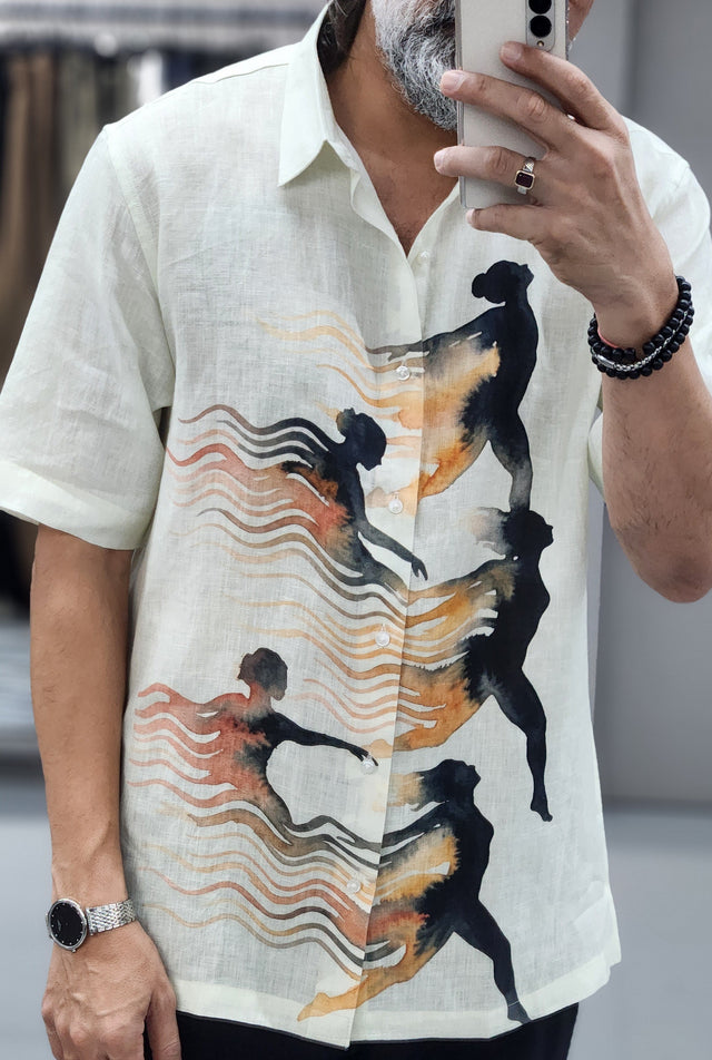 Fluid Motion Figures Digital Print Pure Linen Shirt