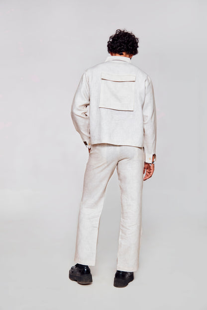 Enigmatic Vision : Pure Linen Crop Length Jacket