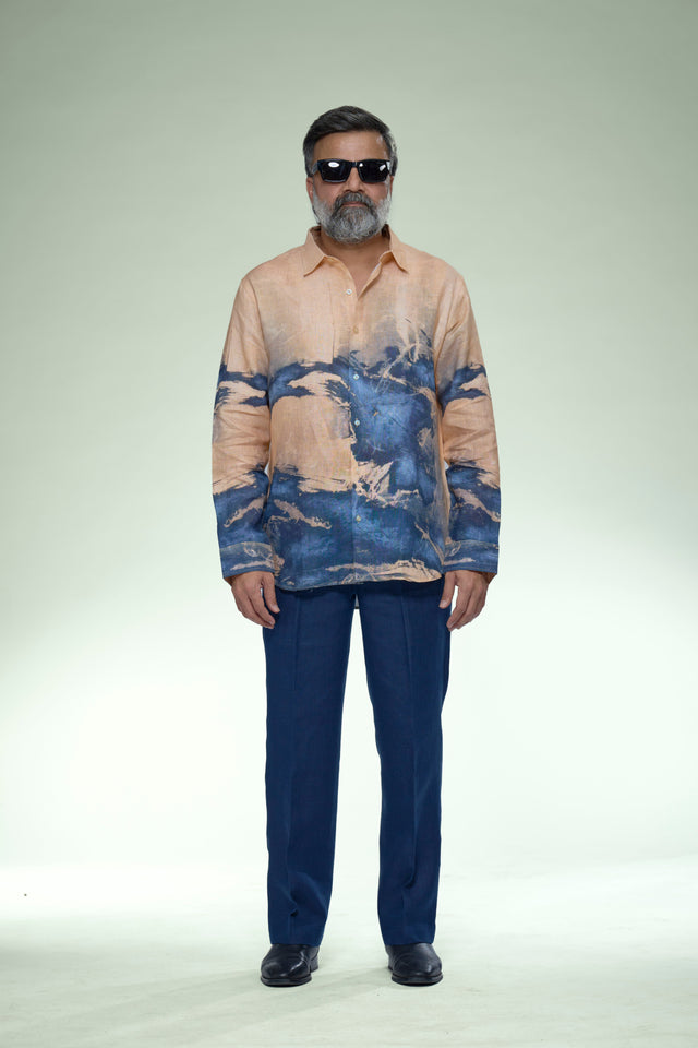 Azure Earth Pure Linen Full Sleeve Shirt - AddysForMen®