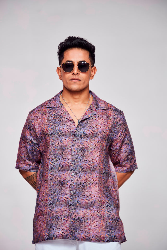 Digitally Embodied Printed Pure Linen Cuban Coller Unisex  Shirt