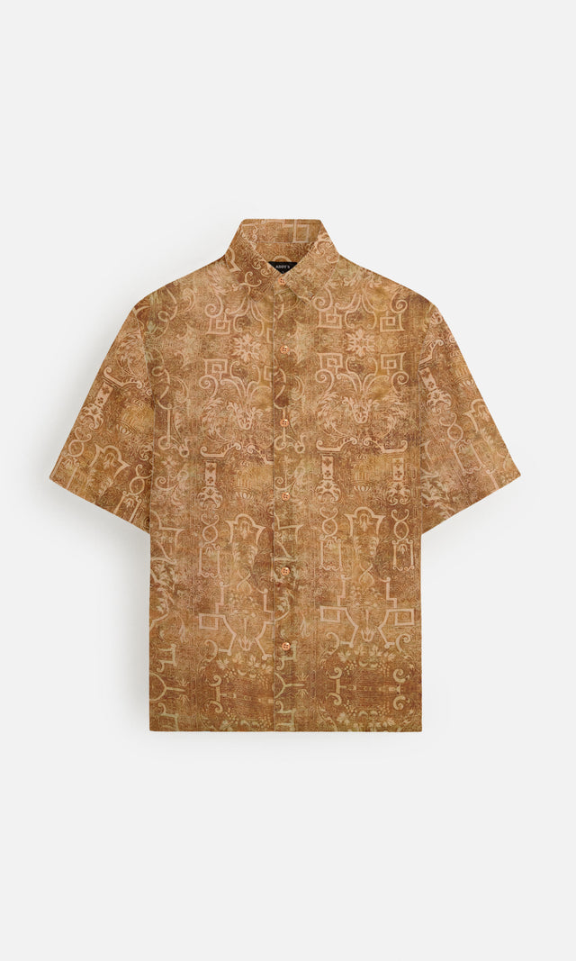 Golden Aura Pure Satin Linen Short Sleeve Shirt