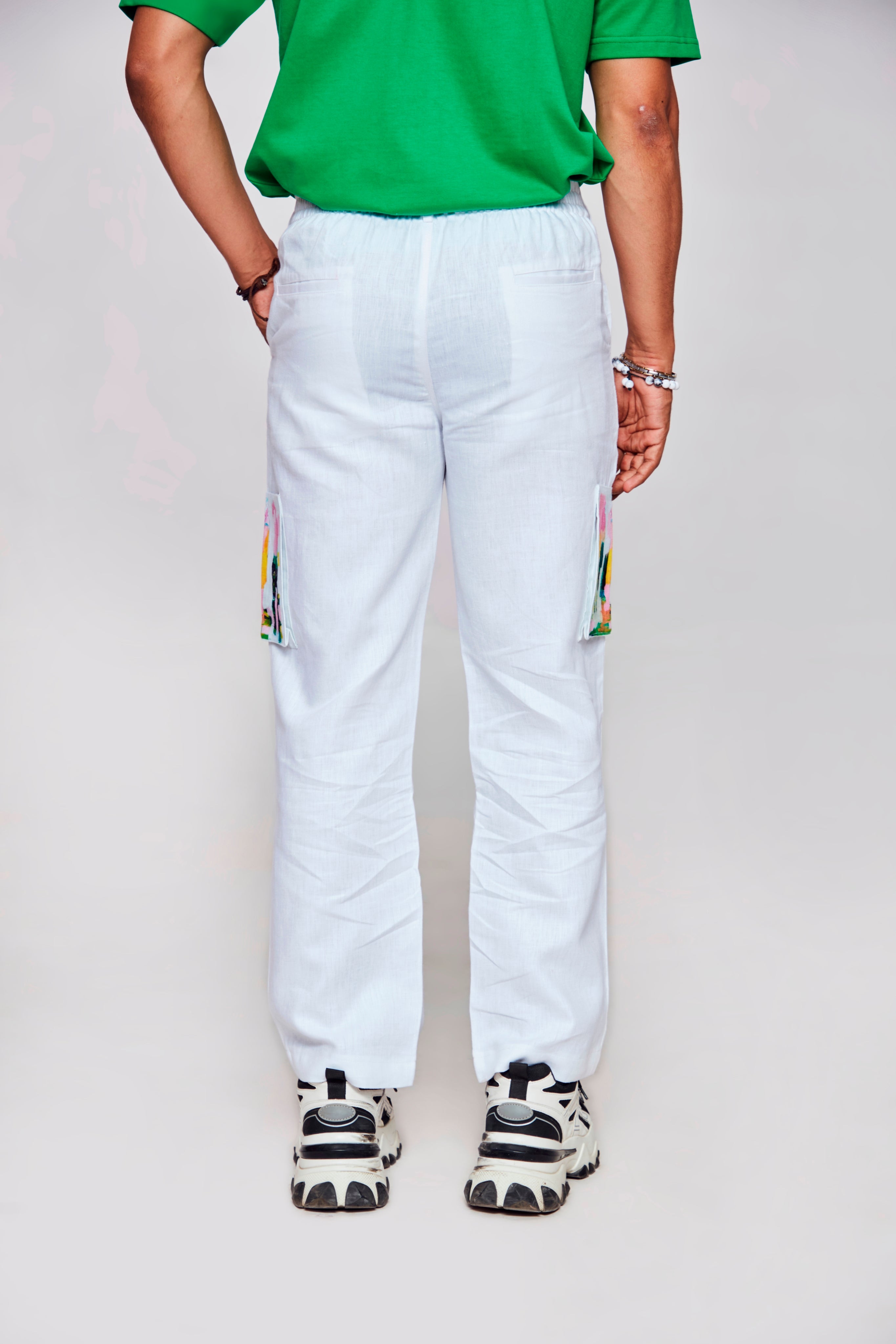 Canvas white : Pure Linen Wide Leg Loose Fit Cargo Pant