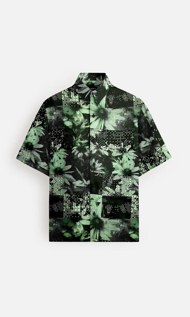 Floral Matrix Pure Bemberg Satin Short Sleeve Shirt