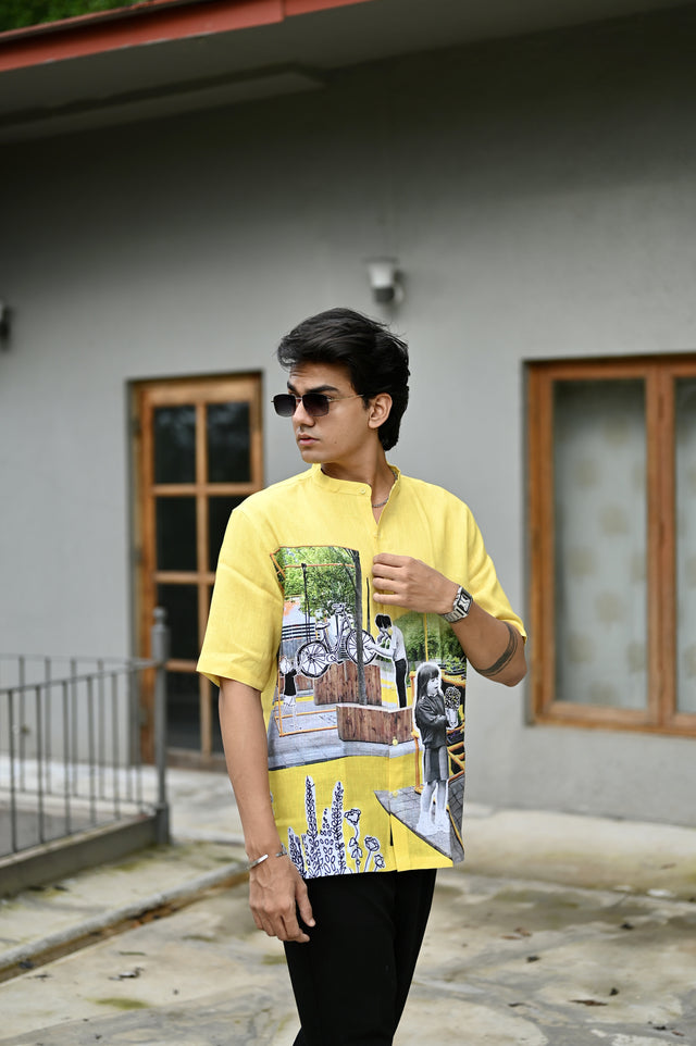 Sunshine Shades : Vibrant Yellow Hues Pure Linen Shirt