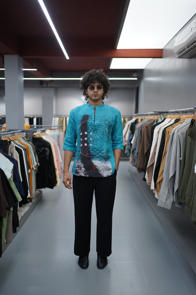 The Ethereal Kurta: Digital Art 3/4 Sleeve Kurta Style Shirt - AddysForMen®️