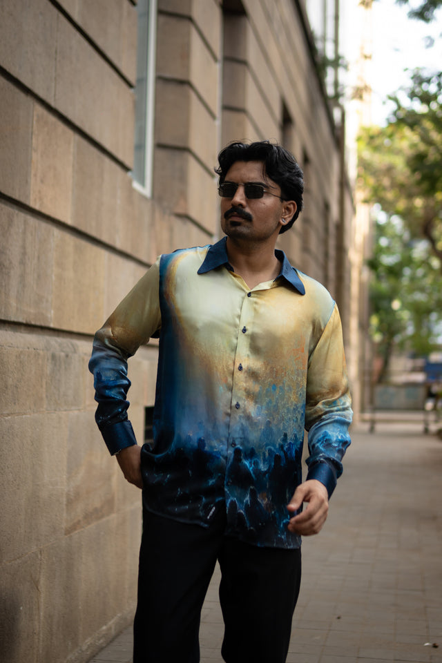 Golden Dusk Pure Bemberg Satin Full Sleeve Shirt