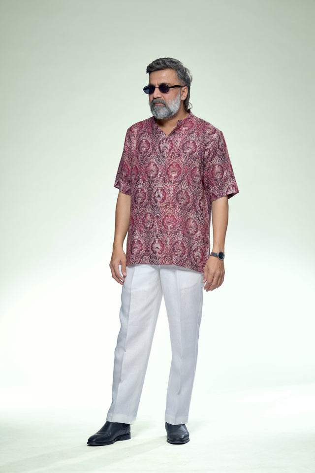 Heritage Damask Ornate Pure Linen Short Sleeve Shirt – AddysForMen®️