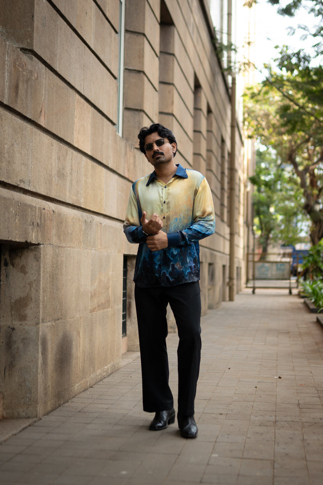 Golden Dusk Pure Bemberg Satin Full Sleeve Shirt