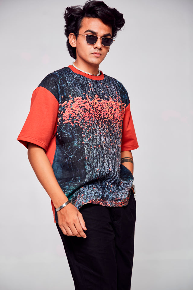 Sylvan Symphony : Tapestry of Majestic Tree Revelry - Oversize Linen Tshirt