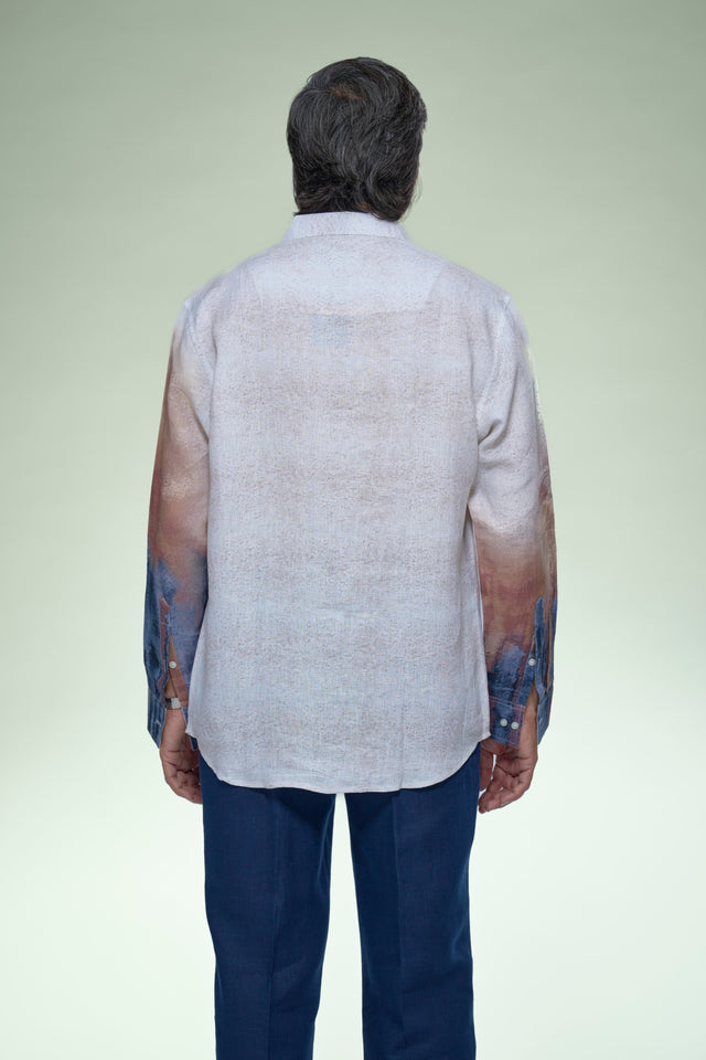 Tera Wash Abstract Gradient Pure Linen Full Sleeve Shirt - AddysForMen®
