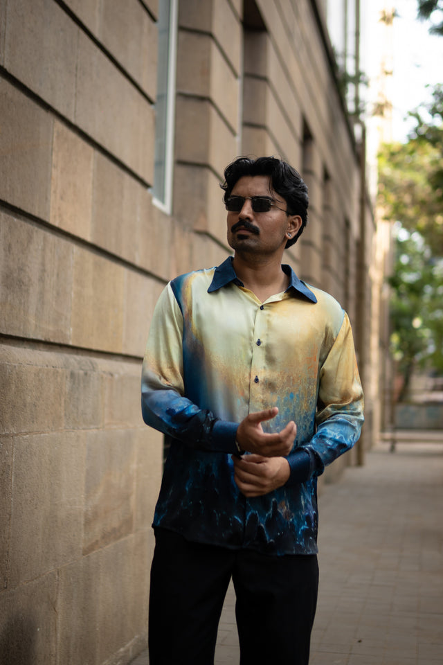 Golden Dusk Pure Bemberg Satin Full Sleeve Shirt