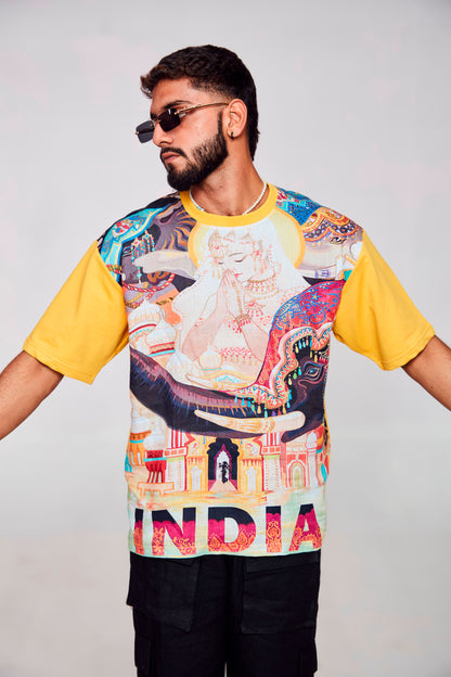 Spirit of India : Tapestry of Culture on Your Chest - Oversize Linen Tshirt