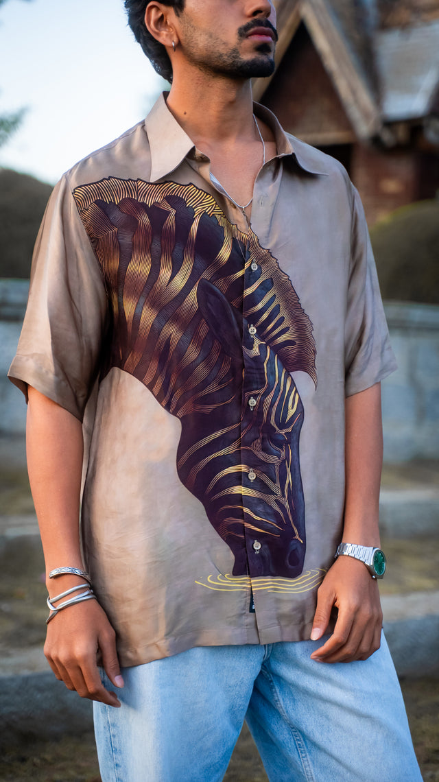Desert Zebra Pure Bemberg Satin Short Sleeve Shirt
