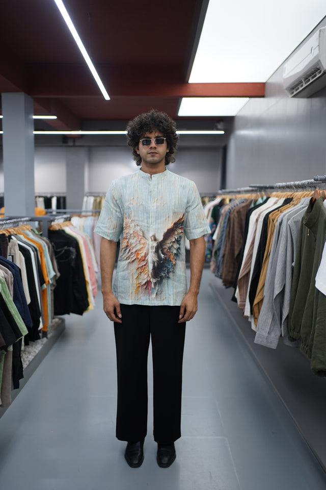 The Solar Peak: Digital Art Pure Linen Short Sleeve Shirt – AddysForMen®️