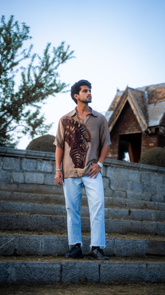 Desert Zebra Pure Bemberg Satin Short Sleeve Shirt