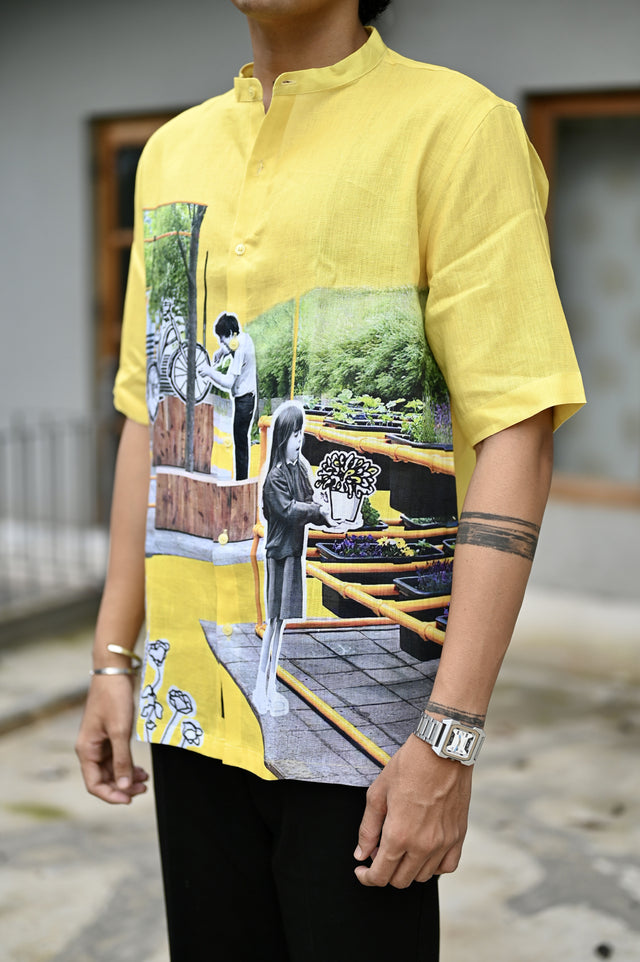 Sunshine Shades : Vibrant Yellow Hues Pure Linen Shirt