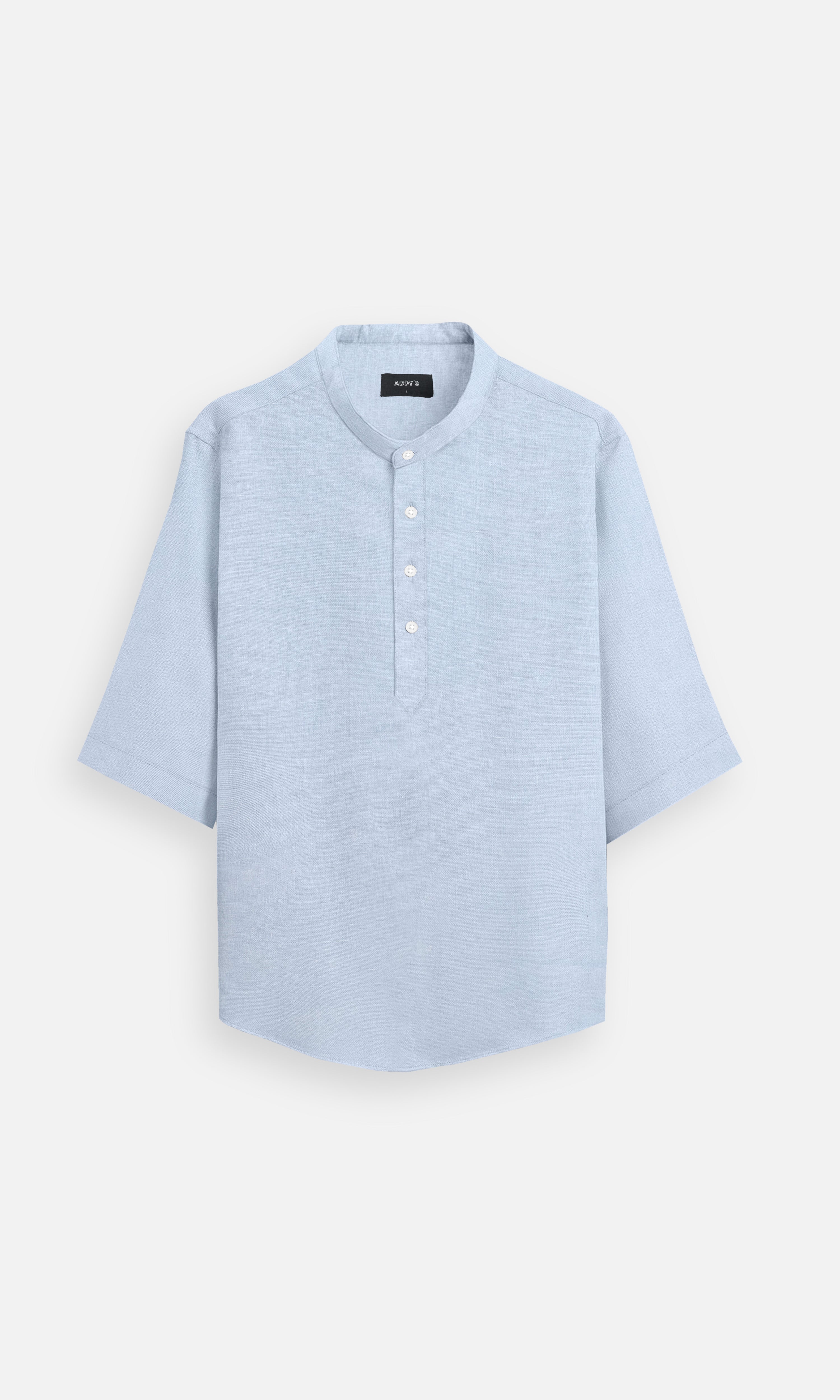 Classic Sky Blue Pure Linen Kurta Style Shirt - AddysForMen®