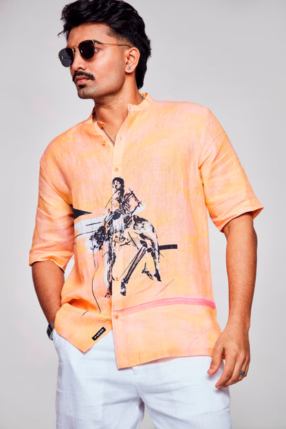 Soul Reflection : A Digital Canvas of Boundless Imagination - Pure Linen Short Sleeve Shirt