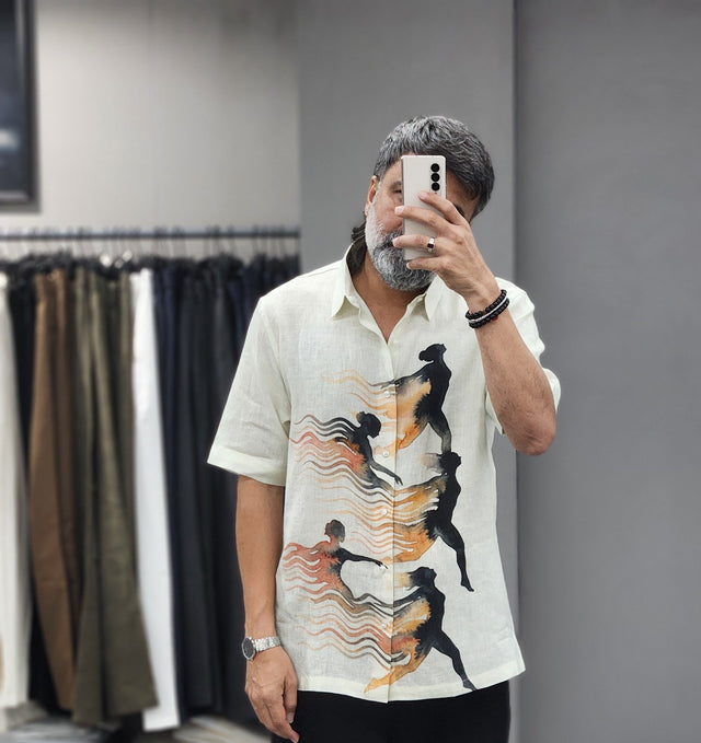 Fluid Motion Figures Digital Print Pure Linen Shirt