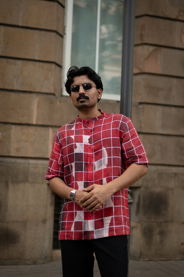 Gridlock Flow Designer Pure Linen Short Sleeve Shirt- AddysForMen®