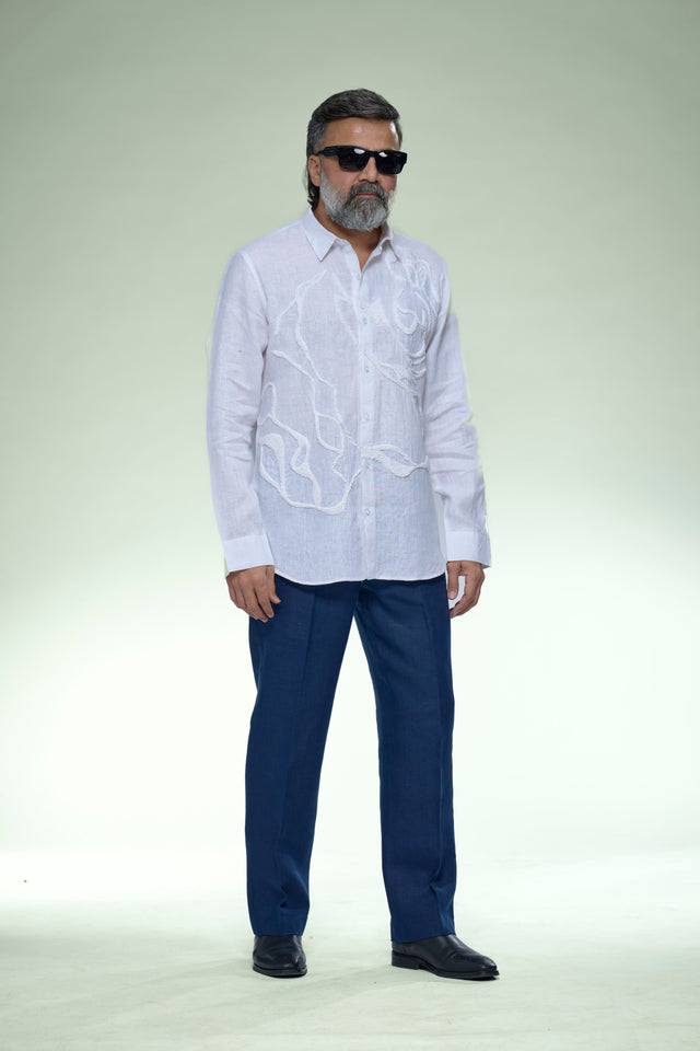 Artisan's Touch Hand Embroidery Pure Linen Full Sleeve Shirt - AddysForMen®️