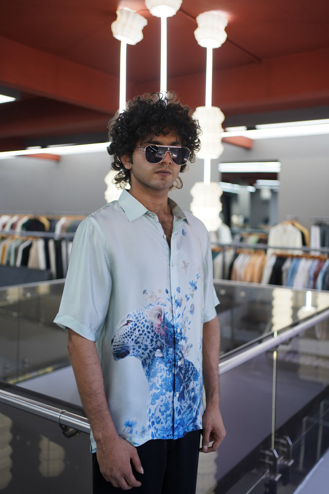 The Horizon Gradient: Digital Art Pure Bemberg Satin Short Sleeve Shirt - AddysForMen®️