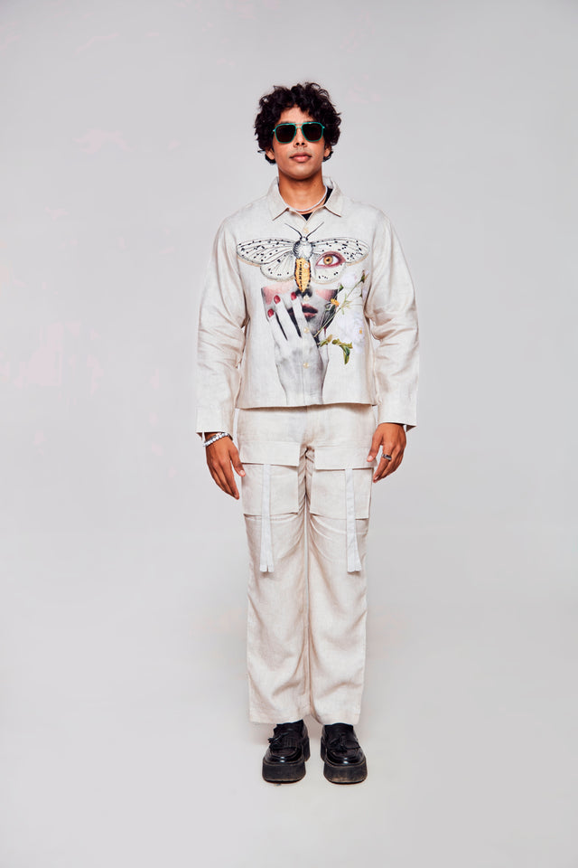 Enigmatic Vision : Pure Linen Crop Length Jacket
