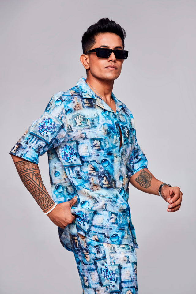 Checkmate Printed Shirt - Pure Linen Cuban Coller Shirt