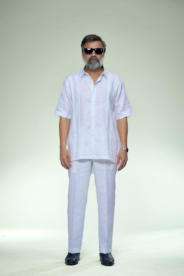 Classic Pintuck Detailed Pure Linen Short Sleeve Shirt – AddysForMen®️