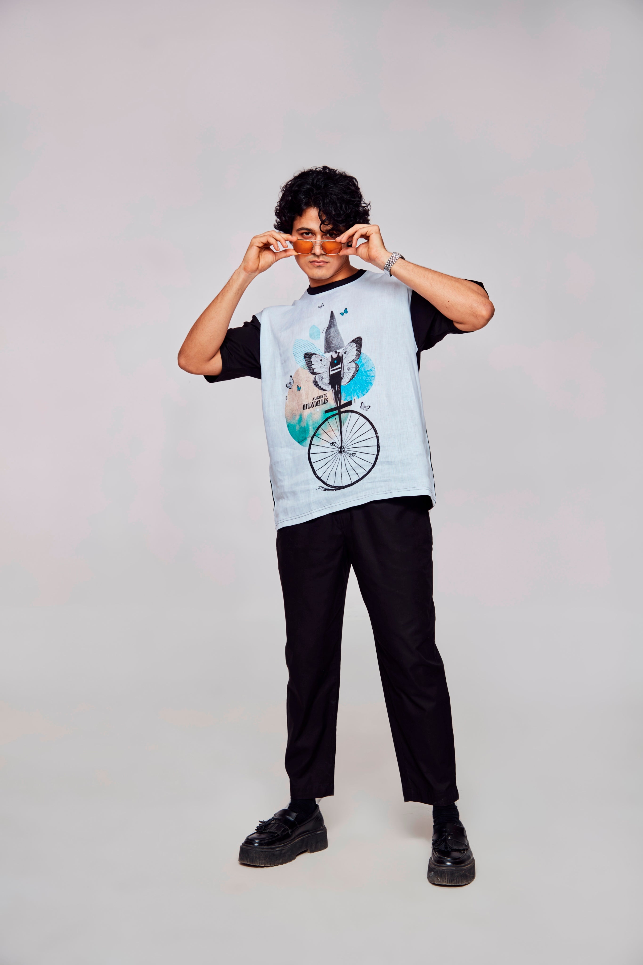 Pedal Power : Embracing Freedon and Nature with Butterfly - Oversize Linen Tshirt