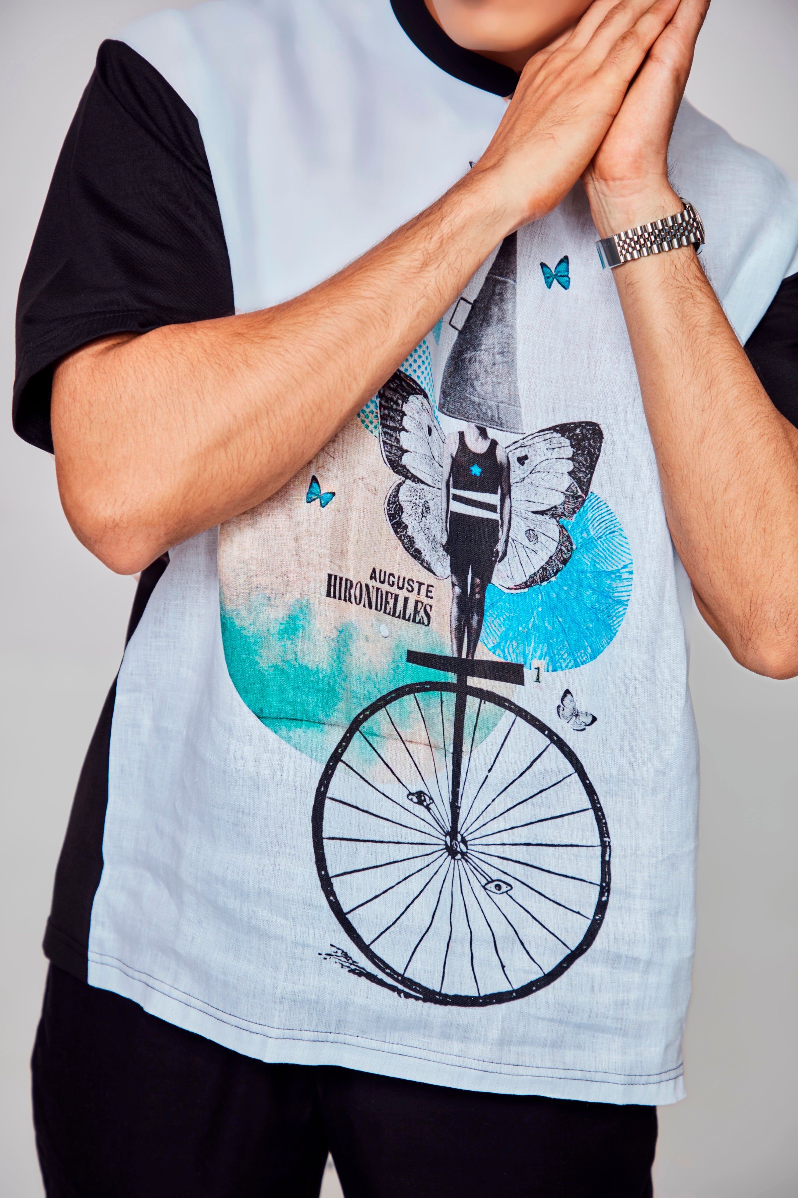 Pedal Power : Embracing Freedon and Nature with Butterfly - Oversize Linen Tshirt