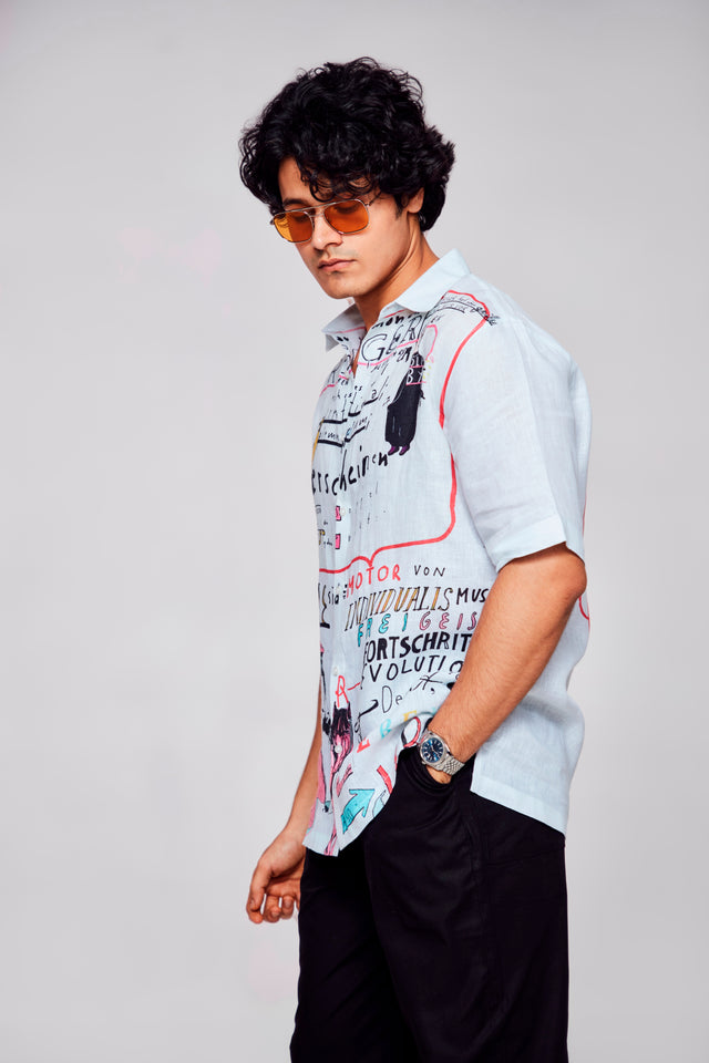 The Bold Expression Printed Pure Linen Short Sleeve Shirt Unisex