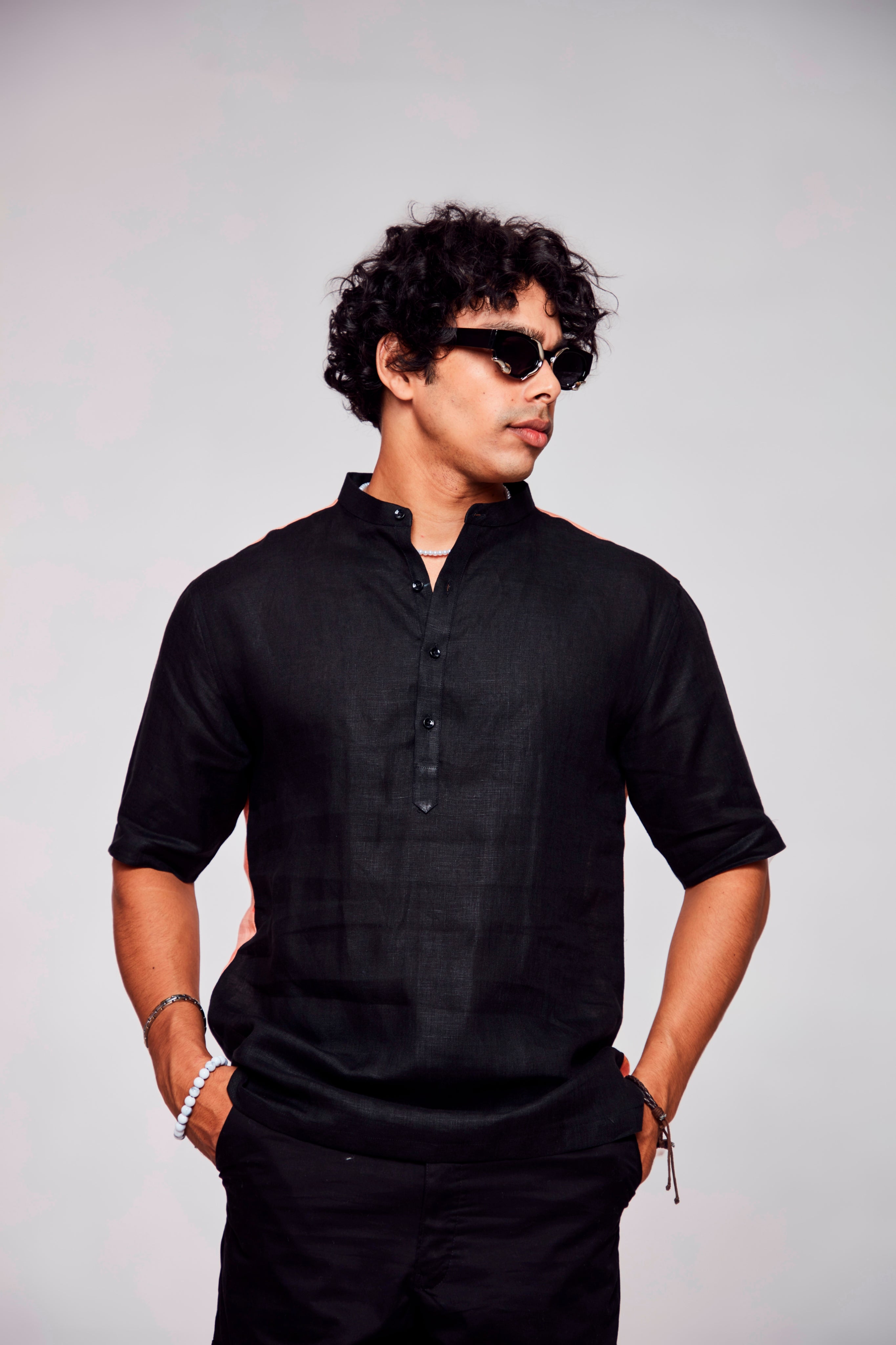 Pixel Reflections : Portraits of Identity - Pure linen Short Sleeve Kurta