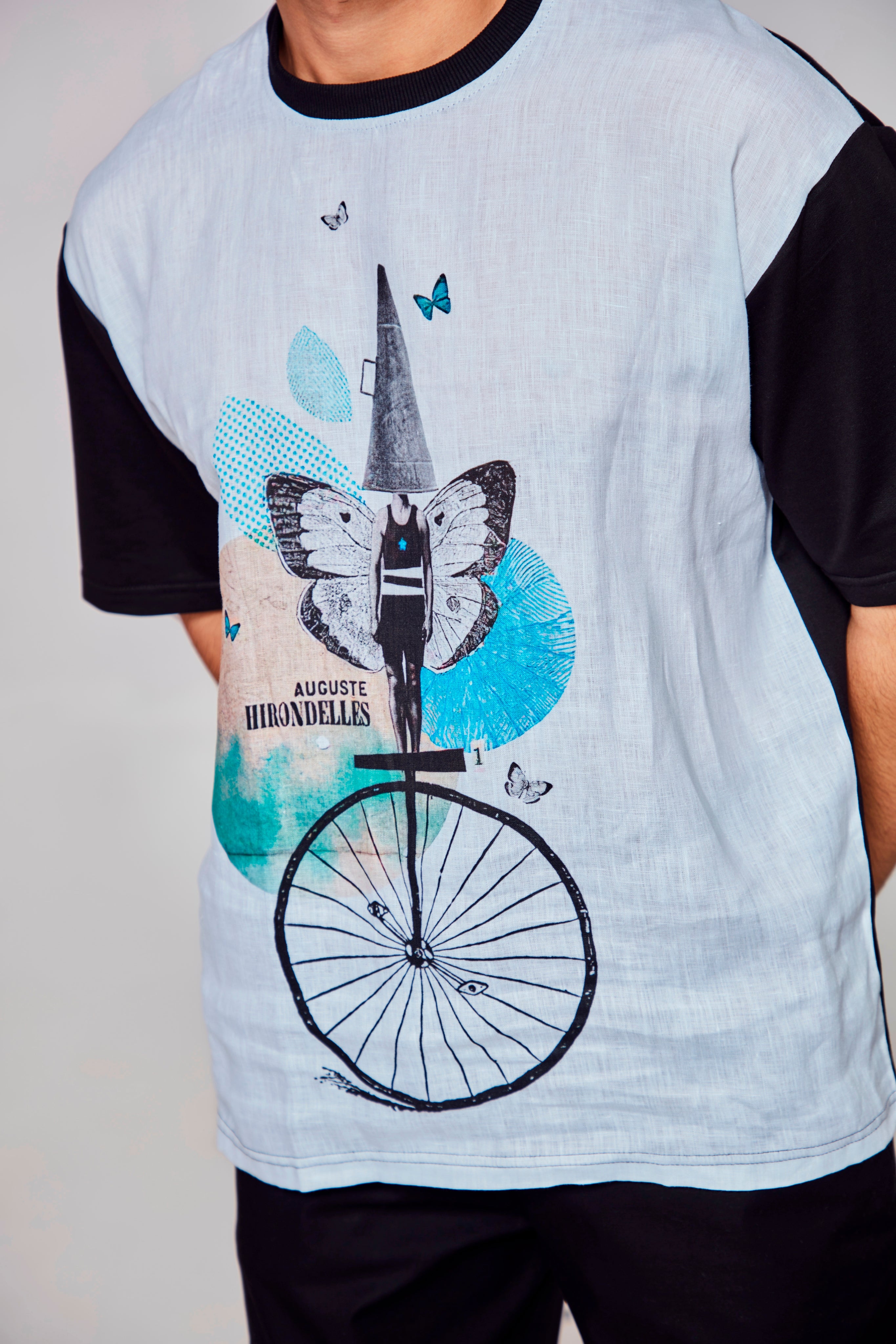 Pedal Power : Embracing Freedon and Nature with Butterfly - Oversize Linen Tshirt