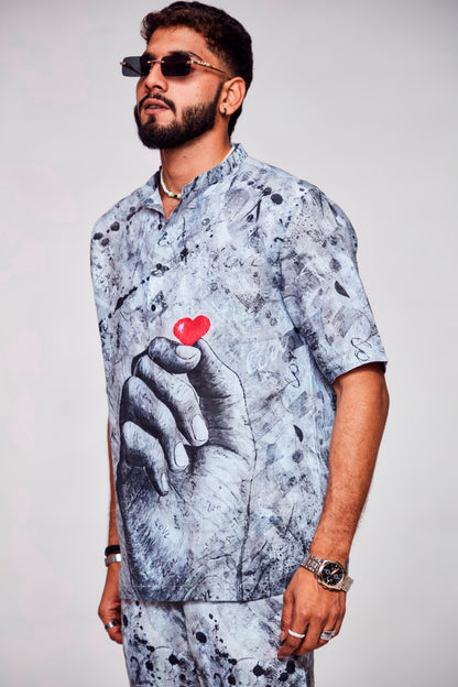 Embracing Love : Symbolic Connection Between Hearts and Humanity - Pure Linen Short Sleeve Kurta