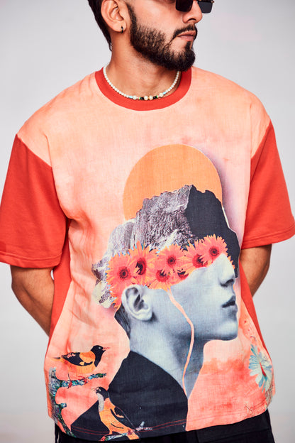 Floral Fusion : Nature Meets Masculine Confidence - Oversize Linen Tshirt