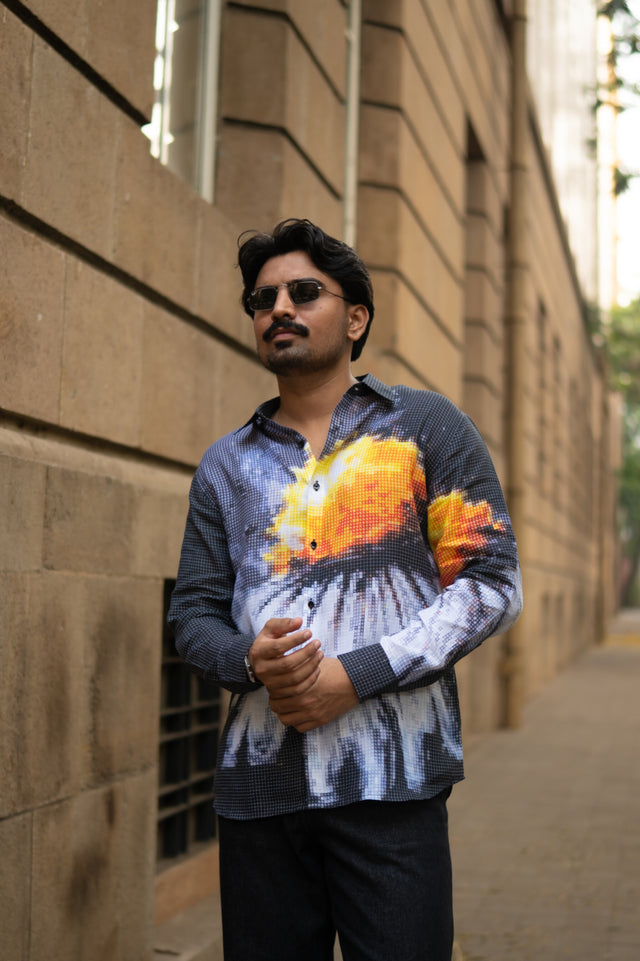 Trending Blazing Mosaic Printed Pure Linen Shirt - AddysForMen®