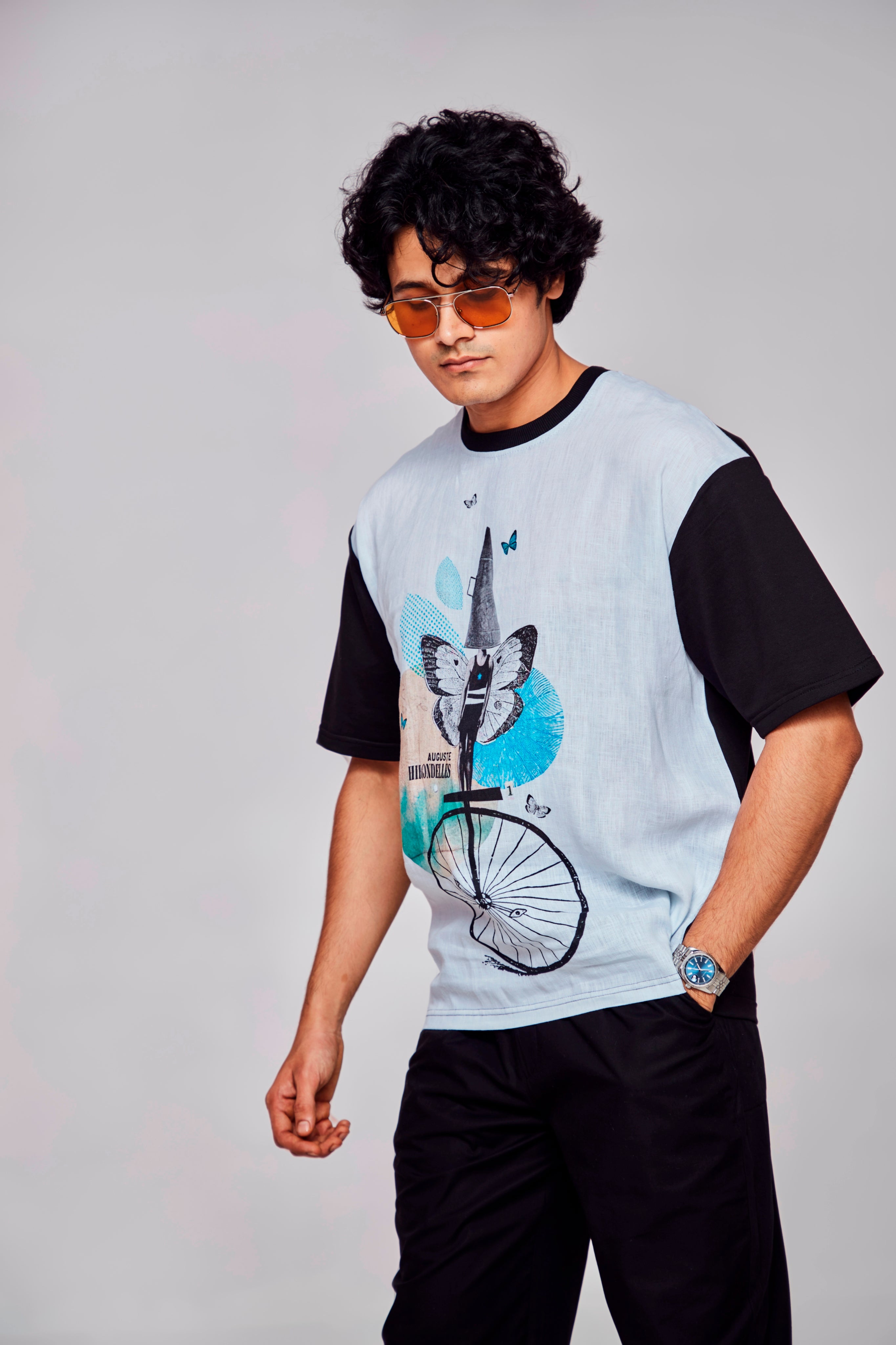 Pedal Power : Embracing Freedon and Nature with Butterfly - Oversize Linen Tshirt