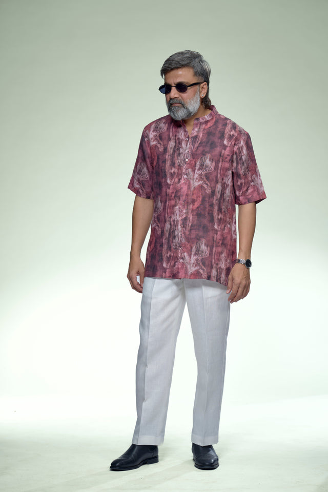 Vintage Inspired Damask Pure Linen Short Sleeve Shirt – AddysForMen®️