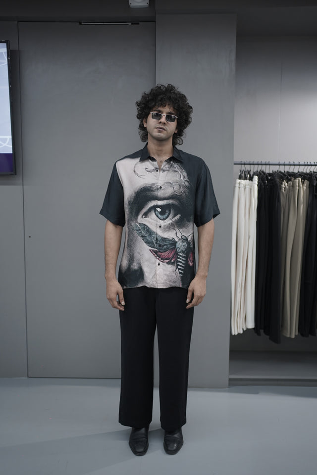 The Aurora Horizon: Integrated Digital Art Pure Bemberg Satin Short Sleeve Shirt - AddysForMen®️