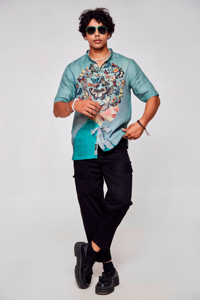 Feminine Fusion Printed Pure Linen Short Sleeve Unisex Shirt
