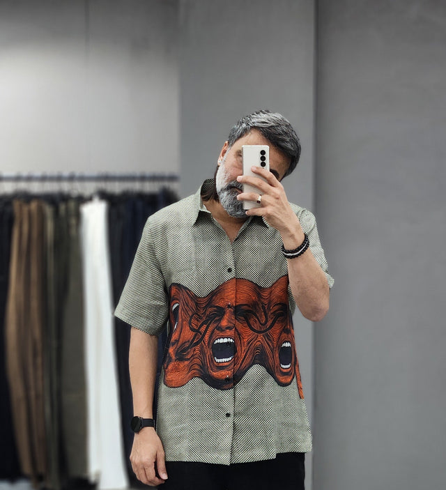 Echoes of Emotion Digital Print Pure Linen Shirt