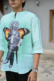 "Majestic Wings : Embodied Grace in Butterfly - Adorned 3/4 Sleeve Kurta Style Shirt"